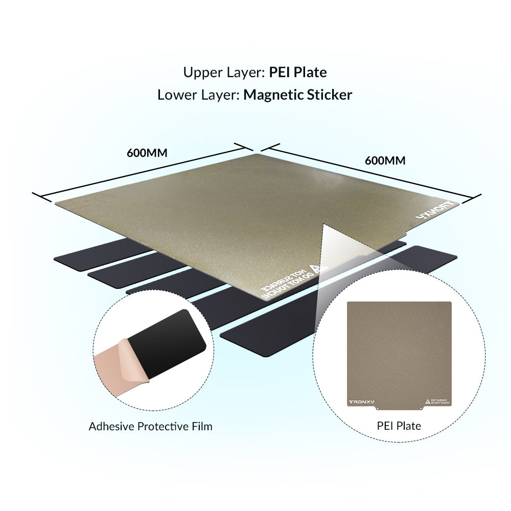 PEI600 Magnetic Sticker Removal Spring Steel PEI Double Sided Textured Sheet Build Plate